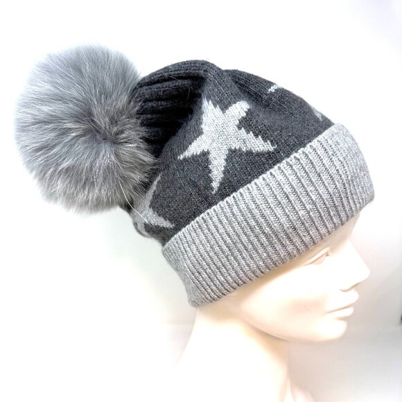 🆕️ 💖💖 "Your a STAR"  Fox Pom Pom Toque Grey - Picture 1 of 2